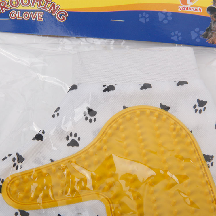 S-Massaging Rubber Pet Brush with Pet Footprint Reverse Side Glove