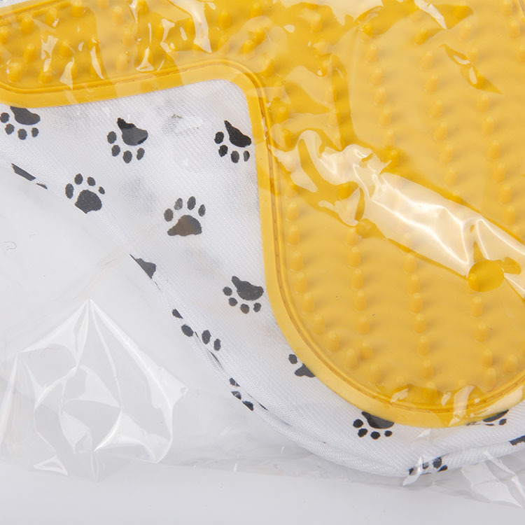 S-Massaging Rubber Pet Brush with Pet Footprint Reverse Side Glove